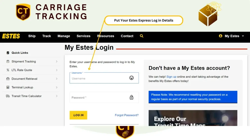 estes express freight line login page