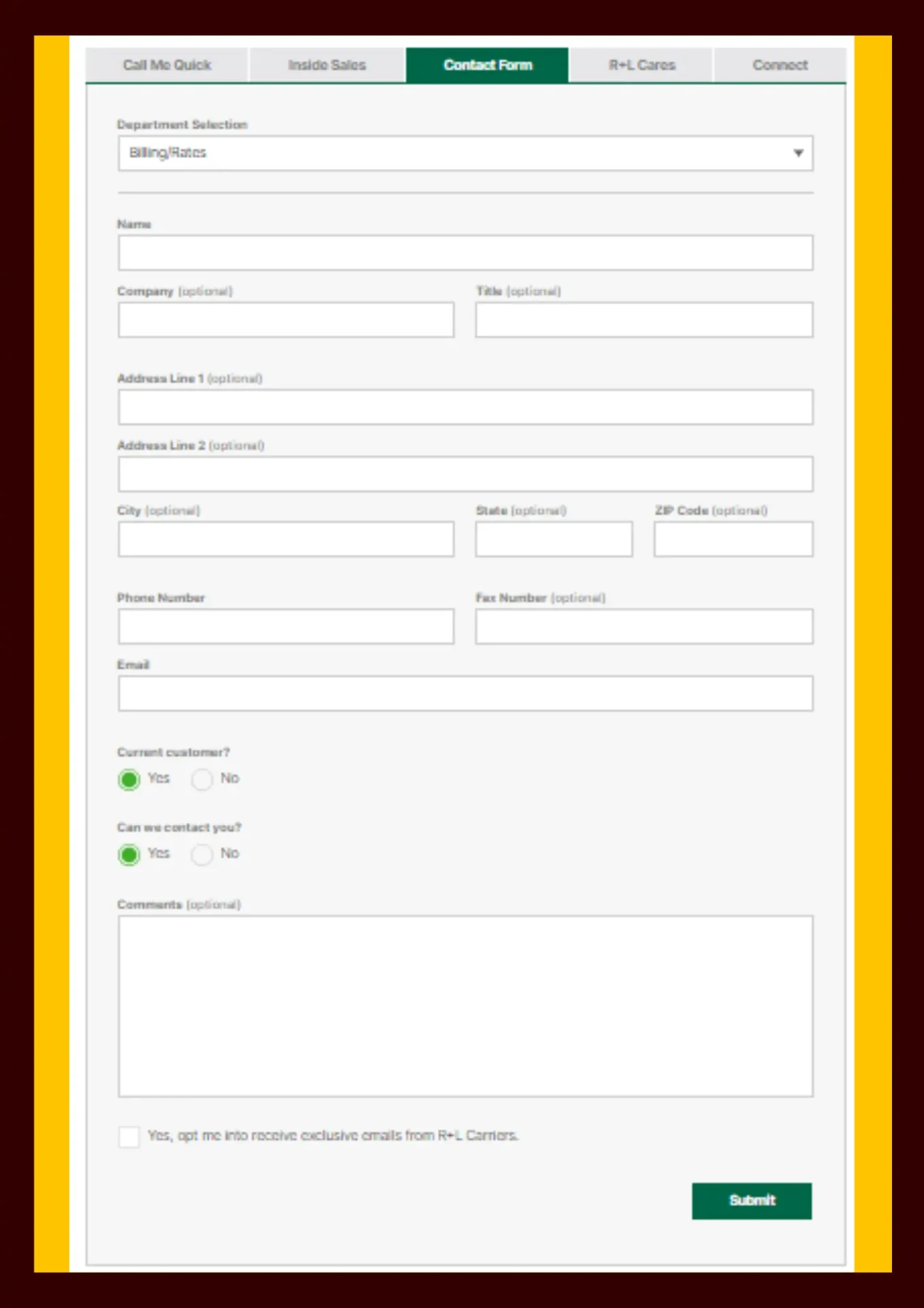 r+l carrier customer support form